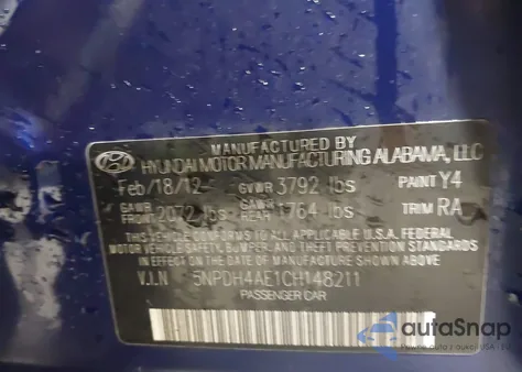 2012 Hyundai Elantra Gls from USA, damaged, VIN 5NPDH4AE1CH148211